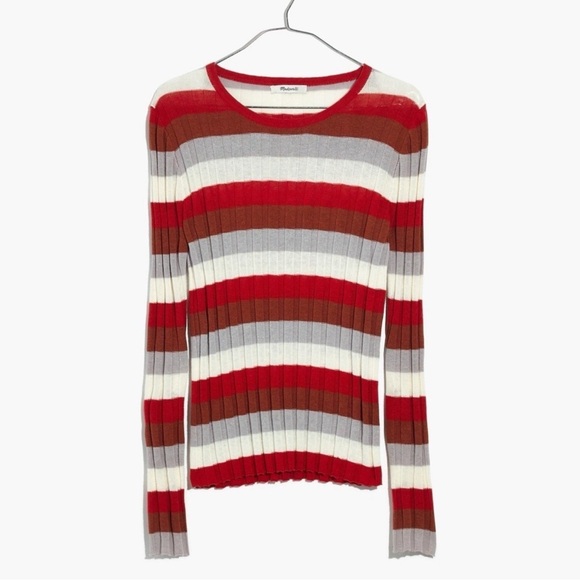 Madewell Woman Striped Pullover Ribbed Long Sleeve Sweater XXL Classic Boho - Picture 5 of 11
